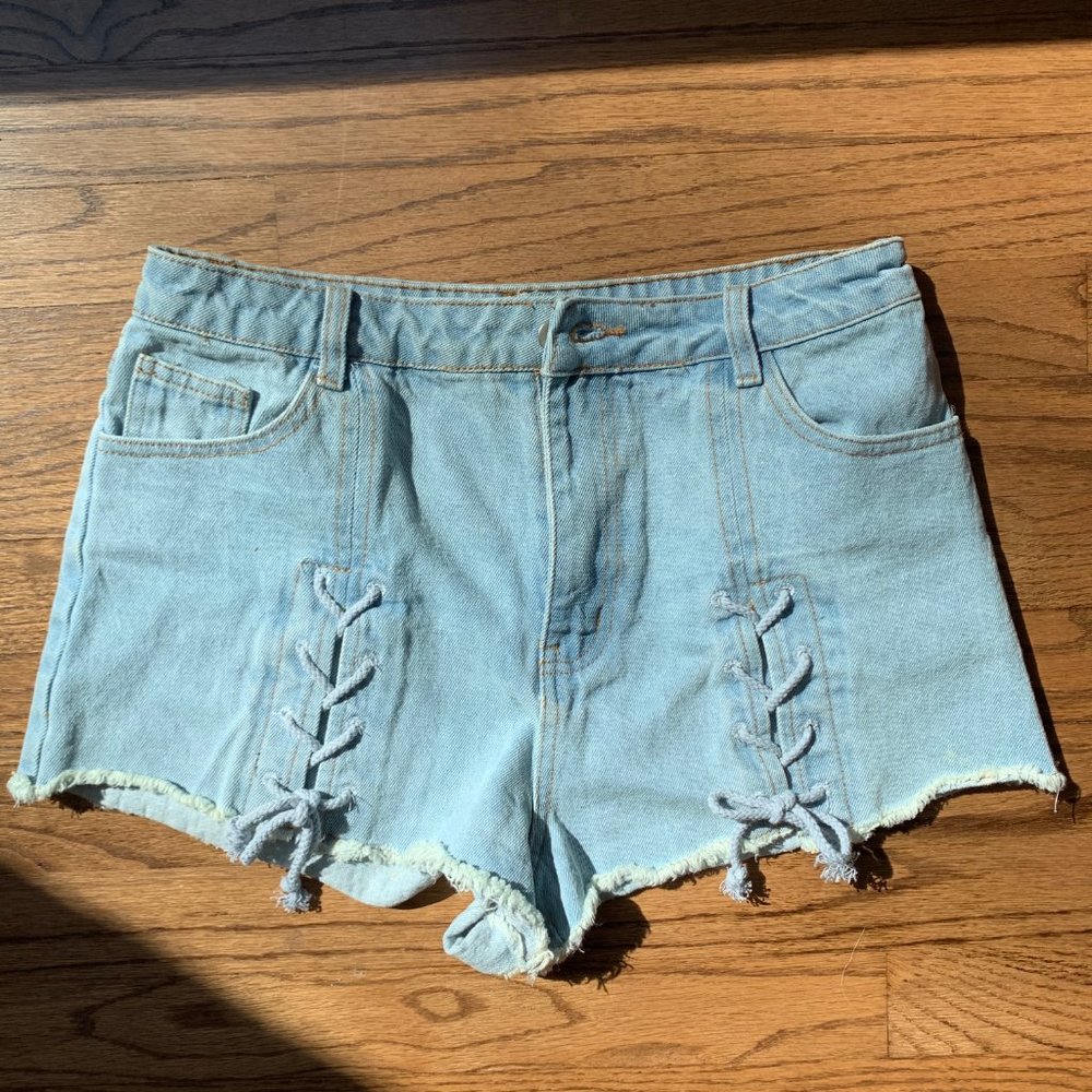 Tie Up Denim Shorts - Picture 3 of 4
